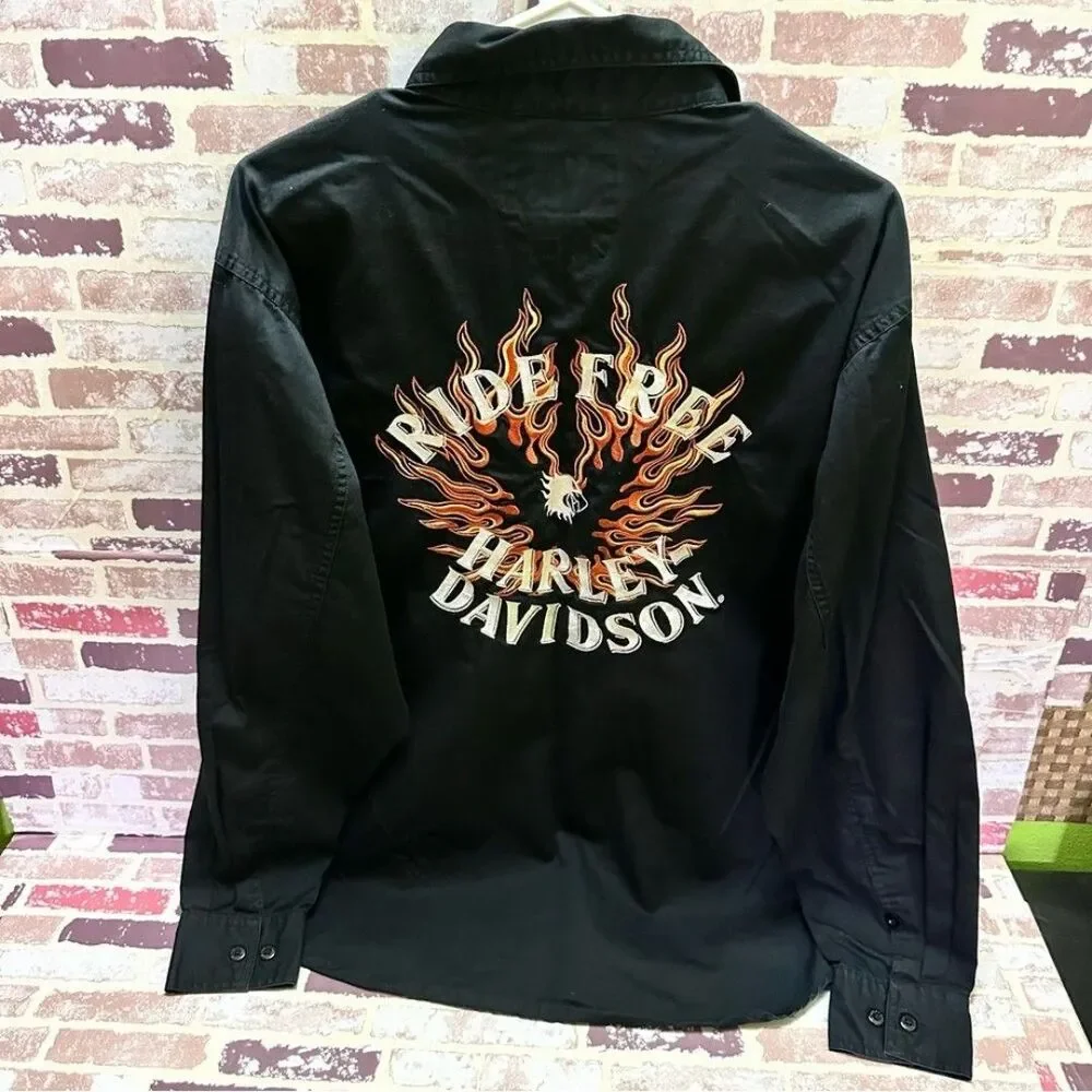 Harley-Davidson Black Lightweight Shirt Jacket with Iconic Eagle Design